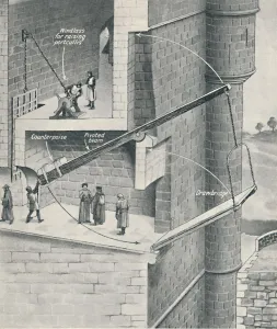 British Medieval Castles Prints: Raising the Drawbridge of the Castle, c1934