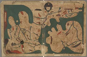 Cartography History Prints: Rectangular world map (From: The Book of Curiosities of the Sciences and Marvels for the Eyes)