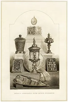 Relics associated with Queen Elizabeth I, (19th century). Artist: J Williams Relics associated with Queen Elizabeth I, (19th century). Artist: J Williams