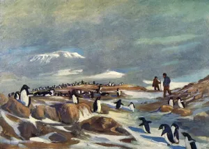 Prints of Return of the Penguins, c1908, (1909). Anglo-Irish explorer Ernest Shackleton (1874-1922) made three expeditions to the Antarctic Related Prints: Return of the Penguins Print, 1909