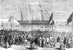 Print of troops arriving at Portsmouth in the Sarmatian, 1874