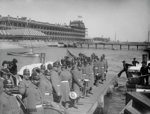 Vintage Boat Transportation Prints: Returning from drill, Hampton Roads, between 1890 and 1901. Creator: William H. Jackson