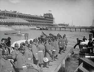 Vintage Police Uniforms Prints: Returning from drill, Hampton Roads, between 1890 and 1901. Creator: Unknown