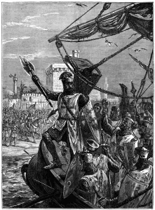 Richard I, Coeur de Lion landing at Jaffa (Joppa), September 1191, (c1880). Artist: William Heysham Overend Richard I, Coeur de Lion landing at Jaffa (Joppa), September 1191, (c1880). Artist: William Heysham Overend