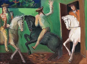 Oil On Canvas Painting Style Prints: Riders (On Horses), 1936. Creator: Cyprian Majernik