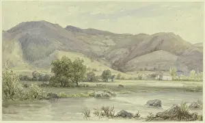 Prints of River landscape with high mountains, mid-late 19th century Peter Burnitz Prints: River landscape with high mountains Print