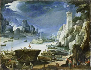 River View with Large Rock Print, 1601