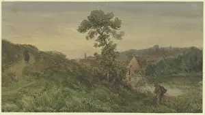 Prints of Riverbank, a road to the left, mid-late 19th century Peter Burnitz Prints: Riverbank Print, Late 19th Century Landscape