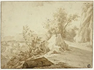 Rocks and Mountain Path, Figures and Town Below Print