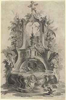 Antique Printmaking Techniques Prints: Rococo Fountain with Lovers and the Four Elements. Creator: Johann Esaias Nilson