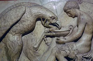 Roman relief of Ganymede being born off by Zeus Roman relief of Ganymede being born off by Zeus