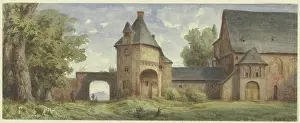 Prints of Romanesque monastery complex, left to decay, 19th century Peter Burnitz Prints: Romanesque Monastery Print, 19th Century Decay