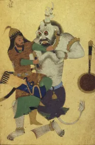 Rostam recovers the key to the stronghold of the White Demon (Manuscript illumination Rostam recovers the key to the stronghold of the White Demon (Manuscript illumination