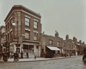 London County Council Era Prints: Row of shops in Lea Bridge Road, Hackney, London, September 1909