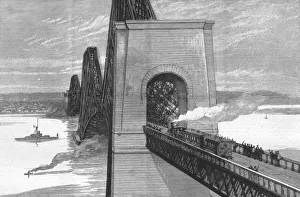 Victorian Era Railways Prints: Running the first train over the new Forth Bridge, 1890. Creator: Unknown