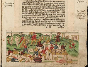 Russian atrocities in Livonia in 1578. From Johann Jakob Wicks Sammlung von Nachrichten.... Artist: Anonymous Russian atrocities in Livonia in 1578. From Johann Jakob Wicks Sammlung von Nachrichten.... Artist: Anonymous