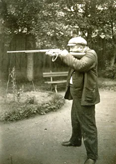Russian author Alexander Kuprin shooting, Gatchina, Russia, early 20th century. Artist: Karl Karlovich Bulla Russian author Alexander Kuprin shooting, Gatchina, Russia, early 20th century. Artist: Karl Karlovich Bulla