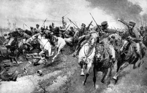 Russian Cossacks Prints: Russian Cossacks attacking German army, East Prussia, First World War, 1914