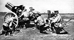 World War One Weapons Prints: Russian Howitzer at practice fire, First World War, 1914