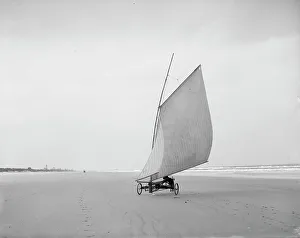 Black And White Sailing Images Prints: Sailing on the beach, Ormond, Fla. between 1900 and 1910. Creator: Unknown