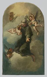 Catholicism Artwork Prints: Saint Anthony on a Cloud Surrounded by Angels, 1770-1800. Creator: Unknown