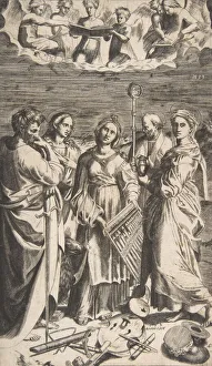 Saint Cecilia standing in the centre accompanied by Saint Paul, the Magdalene Saint Cecilia standing in the centre accompanied by Saint Paul, the Magdalene