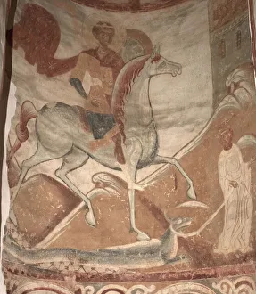 Saint George and the Dragon, 12th century. Artist: Ancient Russian frescos Saint George and the Dragon, 12th century. Artist: Ancient Russian frescos
