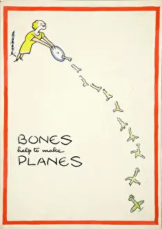 World War Two Aviation History Prints: Salvage:'Bones help to make planes, World War II poster, between 1939 and 1946