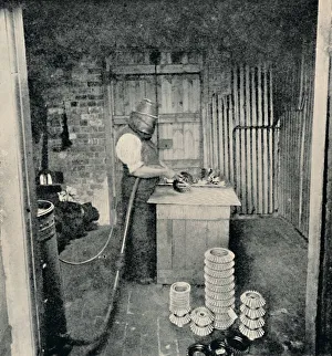 Black And White Factory Scene Prints: Sand-blasting Gear Wheels, c1917