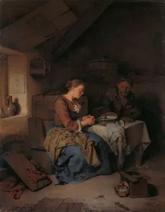 Low Countries Oil Painting Prints: Saying Grace, 1663. Creator: Cornelis Bega