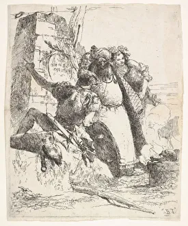 A scene of necromancy: a woman bearing a vessel, a turbaned man, and a soldier look A scene of necromancy: a woman bearing a vessel, a turbaned man, and a soldier look