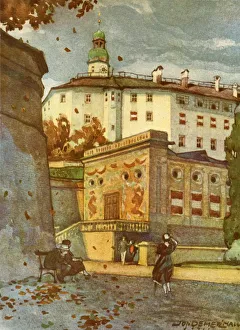Watercolor Print of Schloss Ambras, c1929