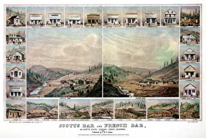 Scotts Bar and French Bar, on the Scotts River, Siskiyou County, California, 1856 (1937).Artist: Britton & Rey Scotts Bar and French Bar, on the Scotts River, Siskiyou County, California, 1856 (1937).Artist: Britton & Rey