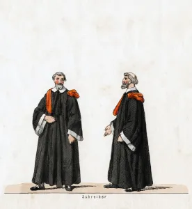 Scribe, costume design for Shakespeares play, Henry VIII, 19th century Scribe, costume design for Shakespeares play, Henry VIII, 19th century