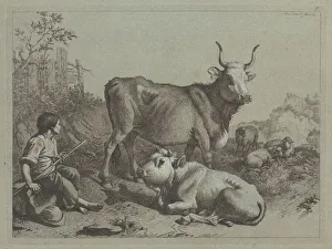 Seated Shepherd with a Bull and Bullock, 1763. Creator: Francesco Londonio Seated Shepherd with a Bull and Bullock, 1763. Creator: Francesco Londonio