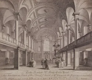 Christian Church Interior Design Prints: Sectional view of St Giles in the Fields, Holborn, London, 1753. Artist: Anthony Walker