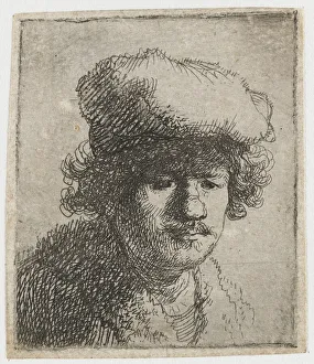 Rembrandt Van Rijn Artwork Prints: Self-portrait with cap pulled forward, c. 1630. Creator: Rembrandt van Rhijn (1606-1669)