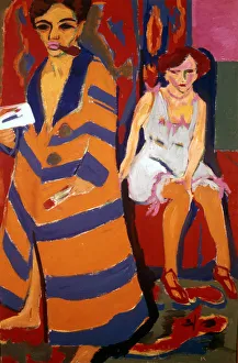 Self Portrait with a Model, 1907. Artist: Ernst Kirchner Self Portrait with a Model, 1907. Artist: Ernst Kirchner