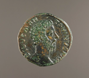 Roman Empire Currency Prints: Sestertius Coin of Marcus Aurelius