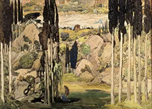 Prints of Set design for Act II of a Ballet Russes production of Ravels Daphnis and Chloe, 1912. Published in L Art Decoratif de Leon Bakst. (Paris, 1913). From the Museum of Decorative Arts, Paris B Prints: Print of Set Design for Act II of Daphnis and Chloe Ballet