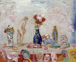 Decorative Still Life Prints: Under the Shadow of Masks, 1925. Creator: James Ensor