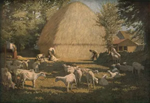 British Regionalism Art Prints: Sheep Shearing, 1901, (c1930). Creator: Dermod O Brien
