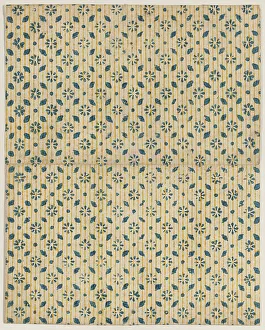 Sheet with overall floral and stripe pattern, 19th century. Creator: Anon