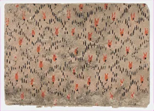 Anonymous Artwork Prints: Sheet with pattern of red and black dashes, 19th century. Creator: Anon