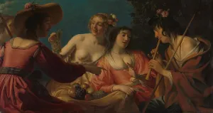 Shepherd Playing the Flute, and Four Shepherdesses Print, 1632