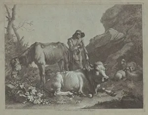Shepherd Resting on a Walking Stick with an Old Horse and a Reclining Bull, after 1767 Shepherd Resting on a Walking Stick with an Old Horse and a Reclining Bull, after 1767