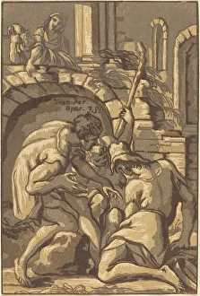 Chiaroscuro Woodcut Art Prints: Two Shepherds and a Boy. Creator: John Skippe