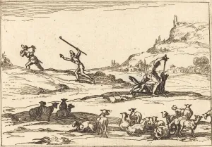 Jacques Callot Print: Shepherds Defending their Herds, 1628