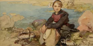 Czechia Fine Art Images Prints: On the shore, c. 1900. Creator: Mucha, Alfons Marie (1860-1939)