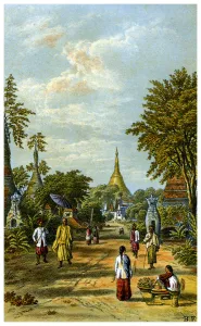 The Shwe Dragon pagoda, Rangoon, 19th century.Artist: C Kegan Paul The Shwe Dragon pagoda, Rangoon, 19th century.Artist: C Kegan Paul